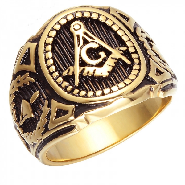 Deep Engraved Masonic Symbol Ring Freemason Gold Masonic Ring Jewelry