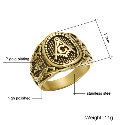 Deep Engraved Masonic Symbol Ring Freemason Gold Masonic Ring Jewelry Supplier